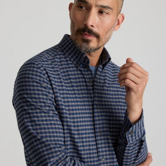 UNTUCKit Mens Wrinkle-Free Performance Flannel Bergstrom Shirt Blue Grey Gingham - Picture 2 of 11